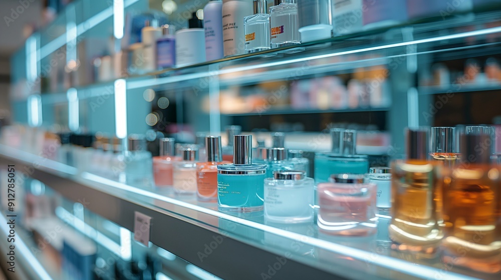 Cosmetics store display, various products, commercial consept Cosmetics store display, various products, commercial consept