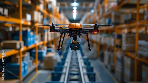 Drone delivering spare parts, autonomous, industrial, landscape