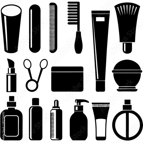 Set of personal hygiene Combs and hair dryer sponge Beauty aesthetics vector