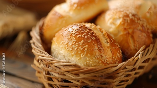 Freshly Baked Bread Rolls in a Wicker Basket