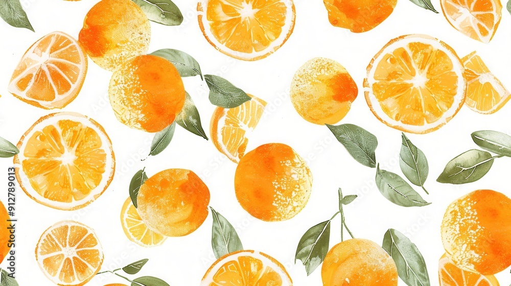 Seamless repetitive background pattern of fresh orange fruit with leaf Seamless repetitive background pattern of fresh orange fruit with leaf