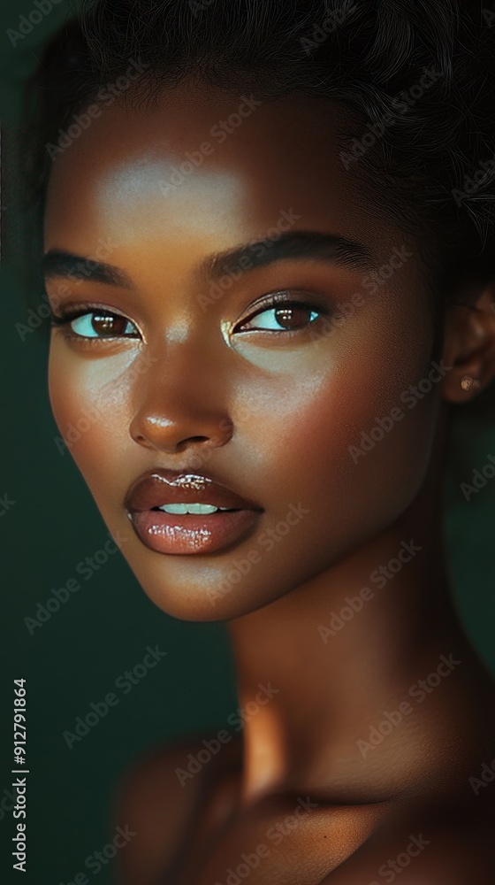 A close-up portrait of a woman with radiant skin, showcasing natural beauty and captivating features against a dark background. A close-up portrait of a woman with radiant skin, showcasing natural beauty and captivating features against a dark background.