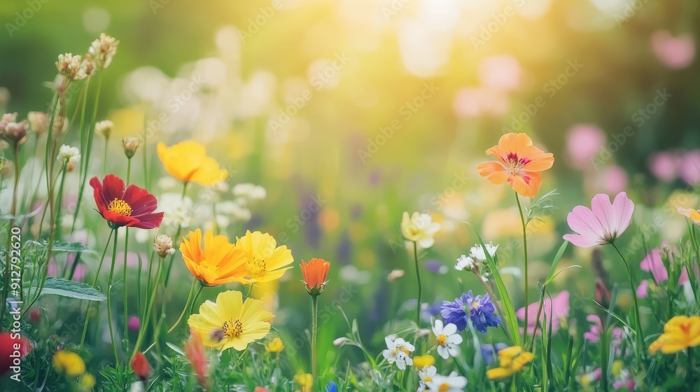 A field of wildflowers basking in the warm sunlight, showcasing a vibrant array of colors. A field of wildflowers basking in the warm sunlight, showcasing a vibrant array of colors.