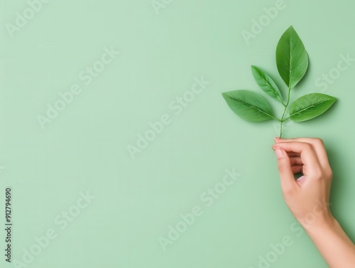 Entrepreneur pitching a green initiative, right-aligned, pastel background, high resolution photo