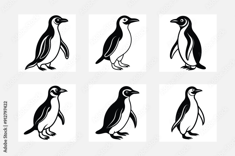 Obraz premium Whimsical Penguin Silhouette Collection on White 