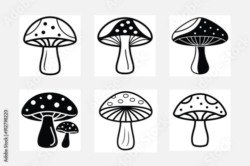 Stunning mushroom silhouettes for your white background collection
