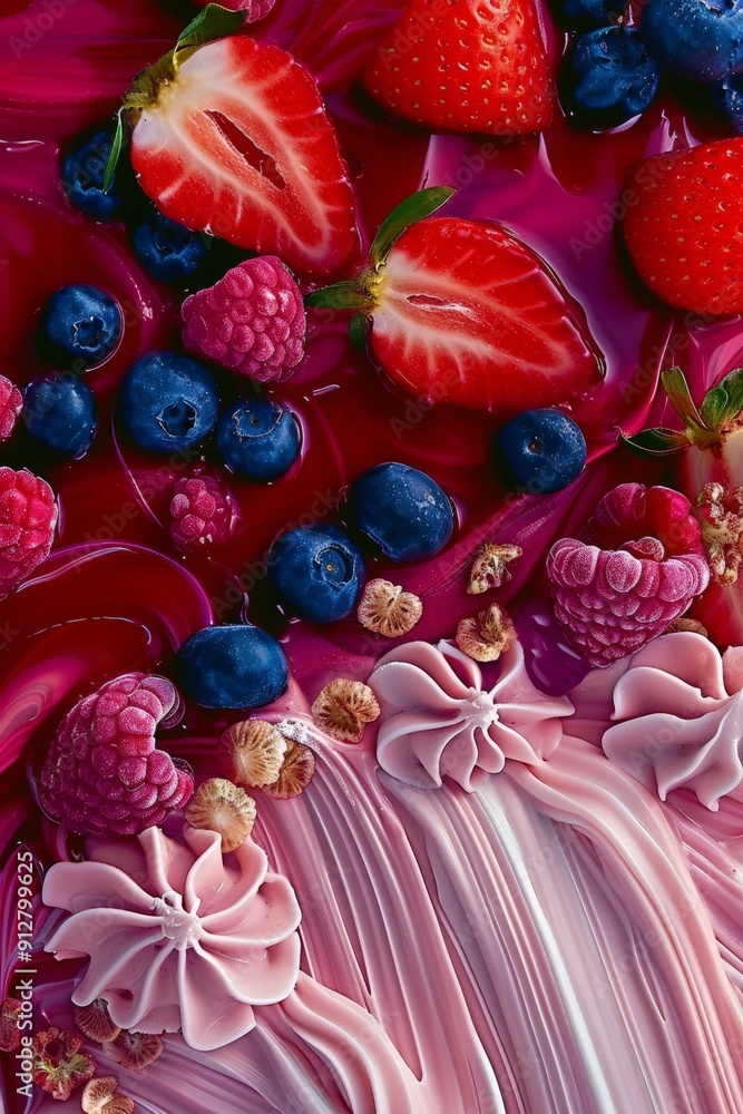 delicious ice cream background with fruit and berries delicious ice cream background with fruit and berries