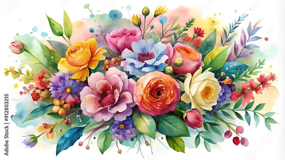 A vibrant explosion of color and texture, this watercolor bouquet captures the essence of springtime joy. Generative AI A vibrant explosion of color and texture, this watercolor bouquet captures the essence of springtime joy. Generative AI