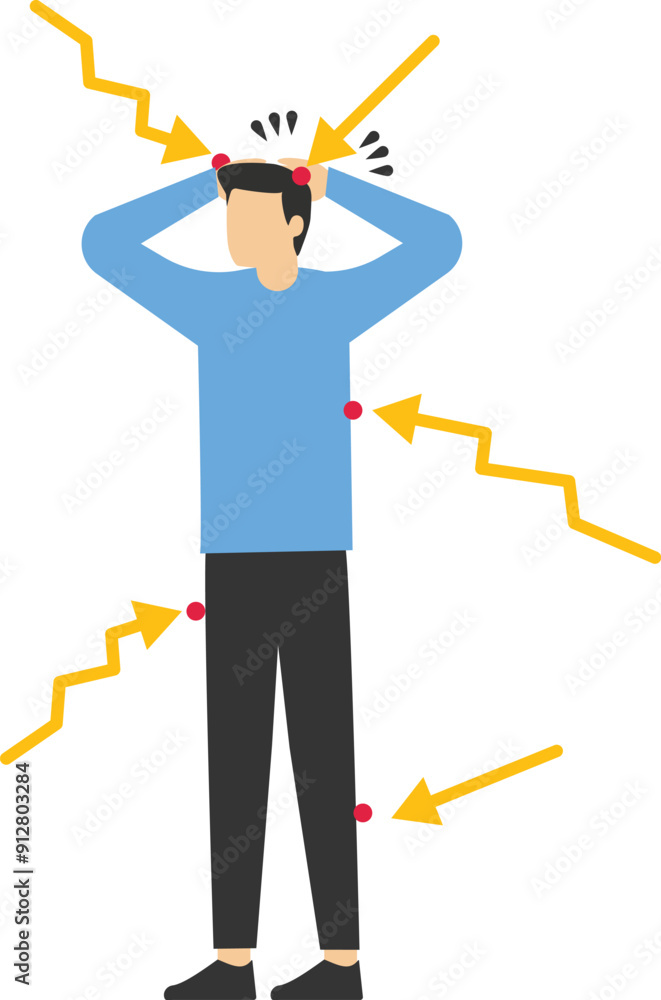 Customer pain points, business idea to create product to solve problem or better user experience concept, upset frustrated user or customer with multiple arrows pointing to problem points.
Customer pain points, business idea to create product to solve problem or better user experience concept, upset frustrated user or customer with multiple arrows pointing to problem points.