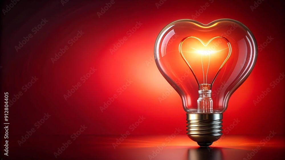 A Heart-Shaped Filament in a Clear Glass Light Bulb Emitting Warm Light Against a Crimson Backdrop Generative AI A Heart-Shaped Filament in a Clear Glass Light Bulb Emitting Warm Light Against a Crimson Backdrop Generative AI