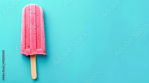 Minimal Summer Concept with Ice Cream Stick on Blue Background