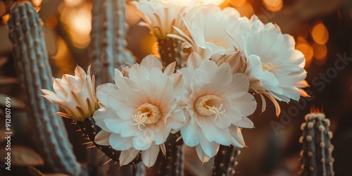 White blossom Queen of the Night Cactus plant with large fragrant flowers front view