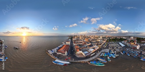 360 aerial photo taken with drone of Porto do Ver-o-Peso in Belém, Pará, Brazil