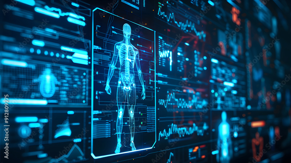 Futuristic Technology Interface A Digital Future Health Graphic on a Screen with Body Infographic Element Design Futuristic Technology Interface A Digital Future Health Graphic on a Screen with Body Infographic Element Design