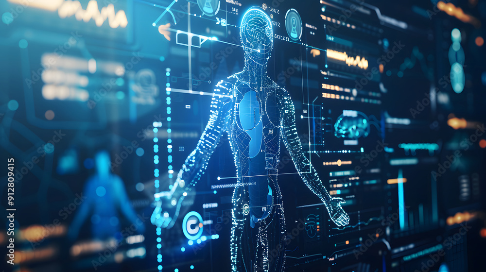 Futuristic Technology Interface A Digital Future Health Graphic on a Screen with Body Infographic Element Design Futuristic Technology Interface A Digital Future Health Graphic on a Screen with Body Infographic Element Design