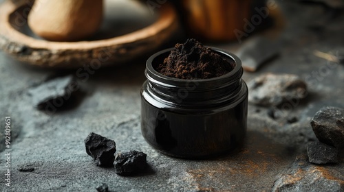 Selective focus on Shilajit, an ayurvedic medicine sourced from Himalayan rocks. Ideal for promoting traditional and natural remedies. photo