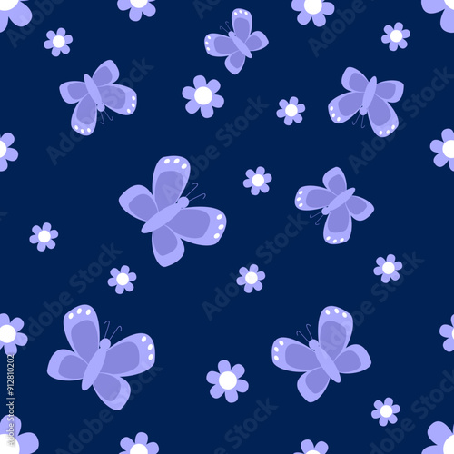 seamless pattern with flowers butterfly