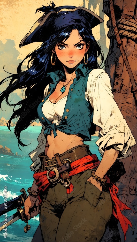 Fototapeta premium A Female pirate with a sword