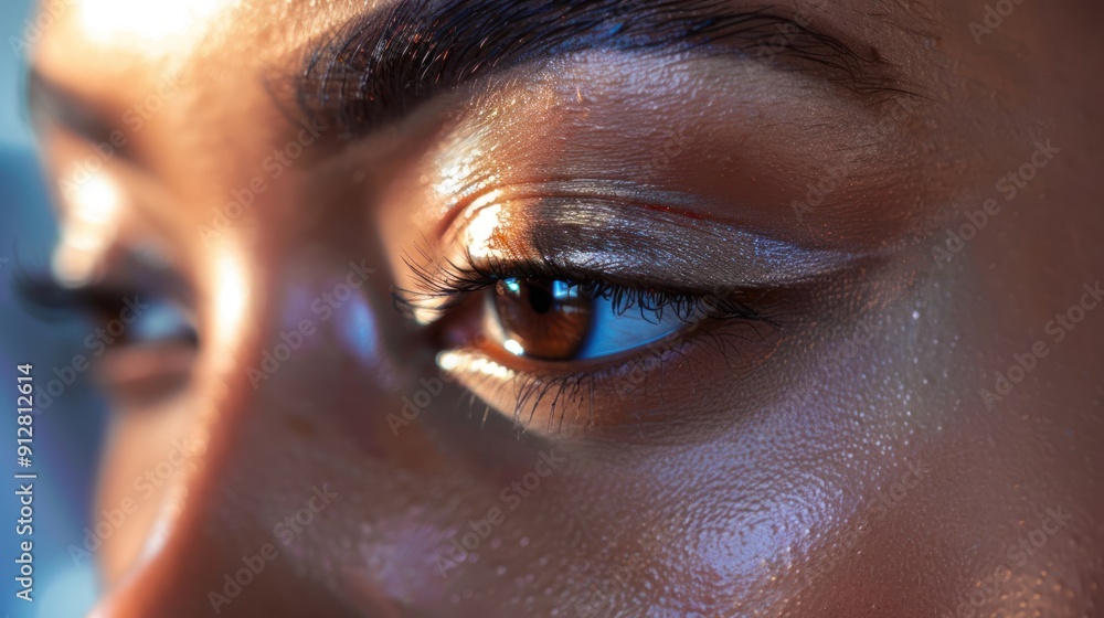 Close-up of glowing skin, reflecting the light beautifully Close-up of glowing skin, reflecting the light beautifully