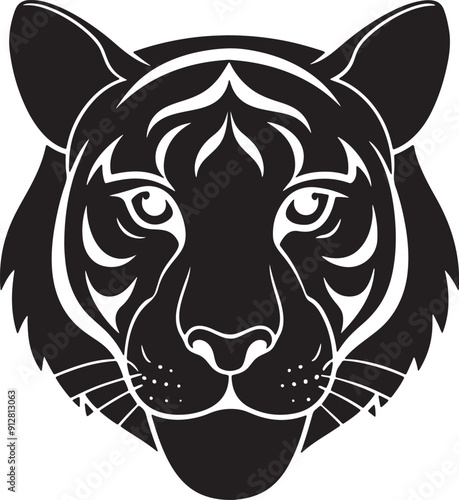 Tiger head silhouette vector art illustration on a white background