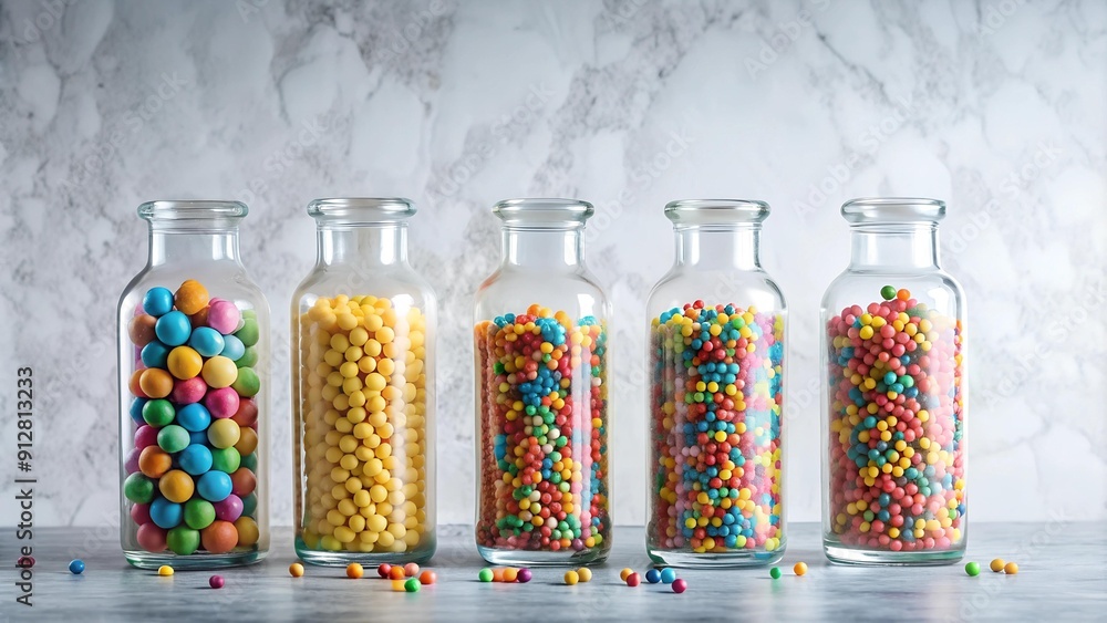 Vibrant Bottles of Candy and Sprinkles on a Polished Marble Surface AI Generated Vibrant Bottles of Candy and Sprinkles on a Polished Marble Surface AI Generated