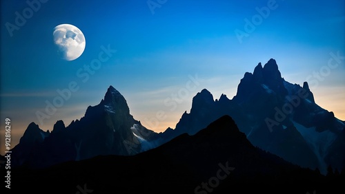 Silhouetted Peaks Against a Moonlit Sky Generative AI