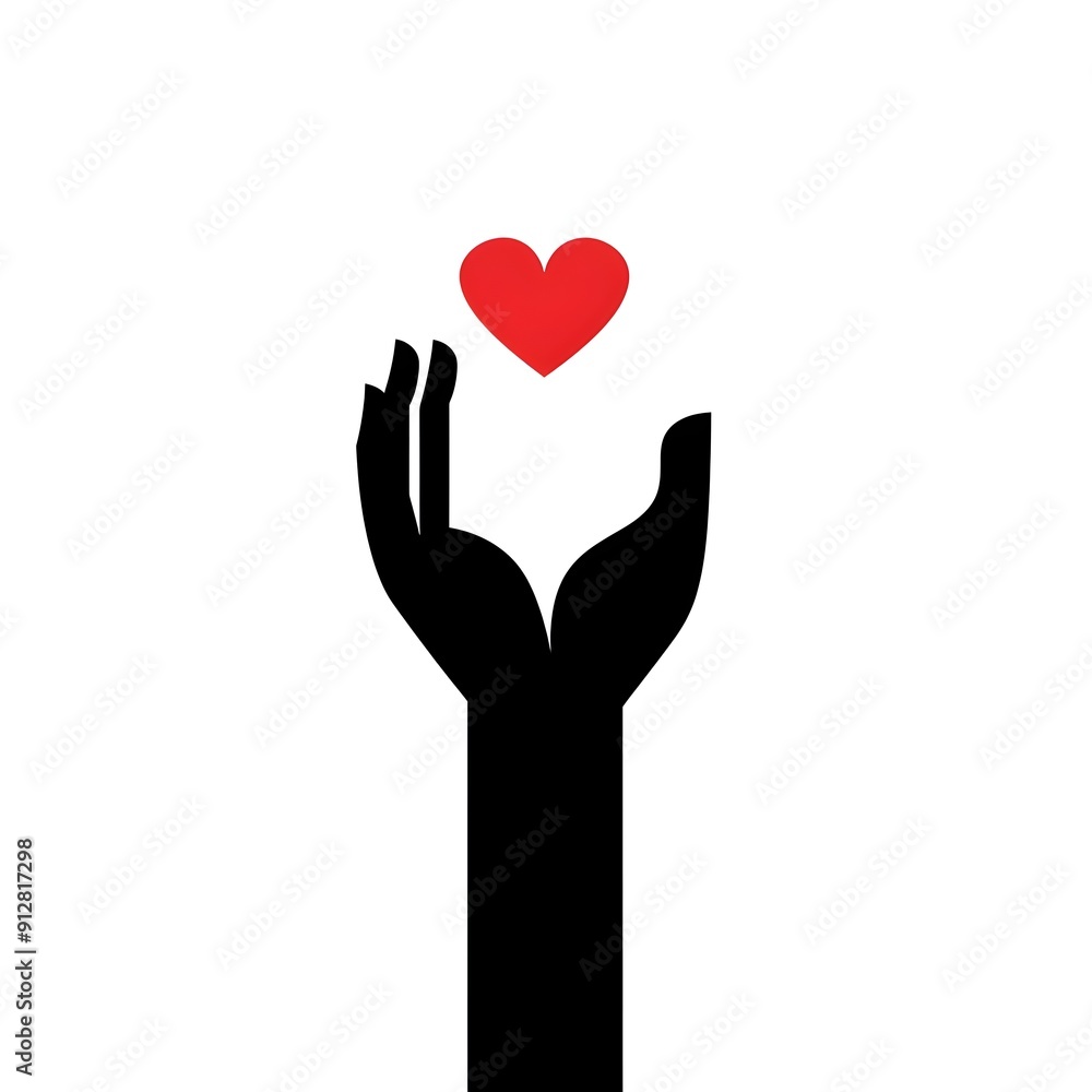 Hand with heart icon vector flat simple minimalistic, white background, black color , on the left side of hand there is only an open palm and in front it has small heart symbol , logo design concept. Hand with heart icon vector flat simple minimalistic, white background, black color , on the left side of hand there is only an open palm and in front it has small heart symbol , logo design concept.