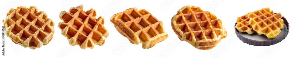 A delicious collection of golden waffles, perfect grid for breakfast or desserts. A delicious collection of golden waffles, perfect grid for breakfast or desserts.