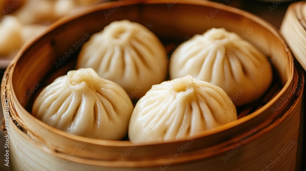 Chinese steamed buns in a restaurant setting Chinese steamed buns in a restaurant setting
