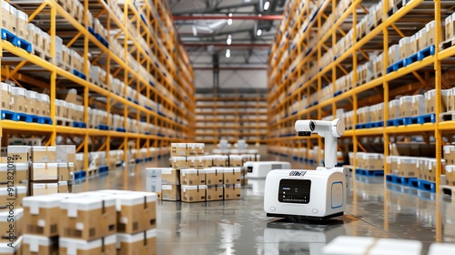 Autonomous warehouse robot organizing inventory, industrial logistics Efficient and smart, innovative and reliable, storage automation photo