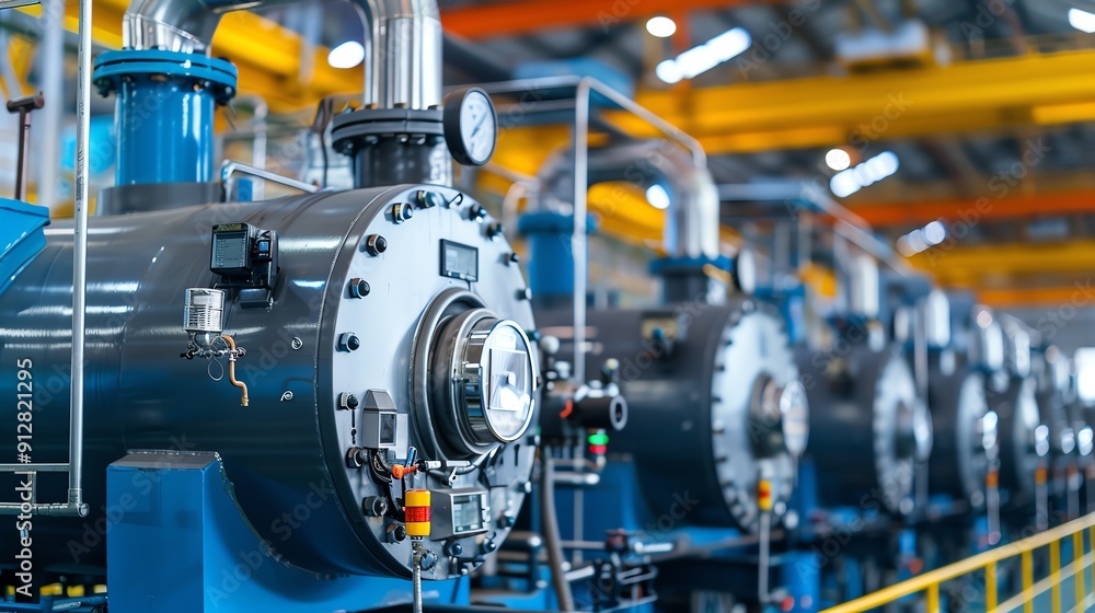 Boiler supplying steam to a textile factory, aiding in production processes Strong and efficient, robust and essential, manufacturing equipment Boiler supplying steam to a textile factory, aiding in production processes Strong and efficient, robust and essential, manufacturing equipment