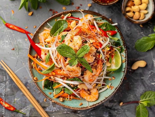 Goi Du Du. The most popular Vietnamese dishes.  A refreshing green papaya salad with shrimp, pork, peanuts, and fresh herbs. photo