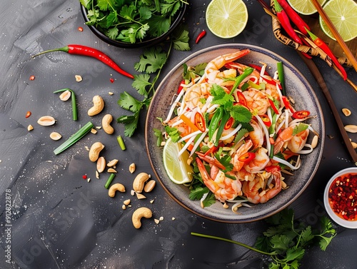 Goi Du Du. The most popular Vietnamese dishes.  A refreshing green papaya salad with shrimp, pork, peanuts, and fresh herbs. photo