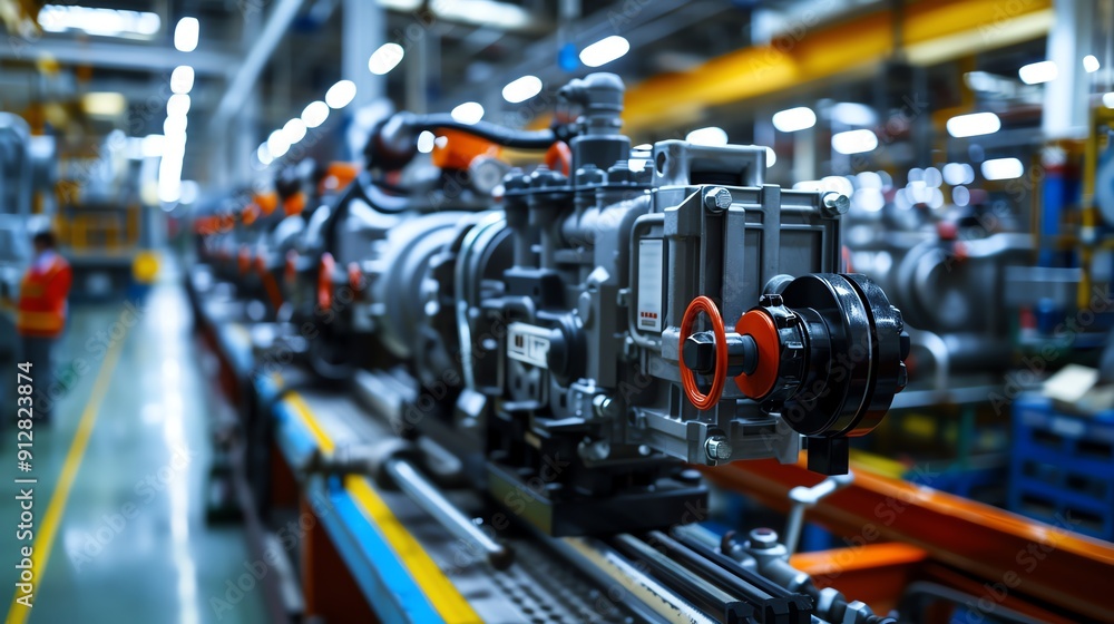 Hydraulic pump powering machinery in a factory, industrial backdrop Strong and efficient, robust and essential, manufacturing equipment Hydraulic pump powering machinery in a factory, industrial backdrop Strong and efficient, robust and essential, manufacturing equipment