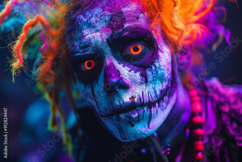 Scary Zombie in a Colorful Composition with Pink or Purple Background. Illustration