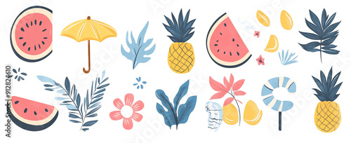 Seaside Playfuls: Hand-Drawn Vector Art Featuring Summer Symbols and Elements, Perfect for Vibrant Design Projects photo