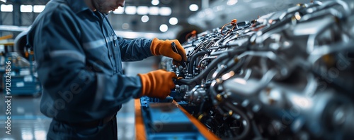 Mechanic servicing an airplane engine, hangar environment Advanced and precise, thorough and skilled, aviation maintenance