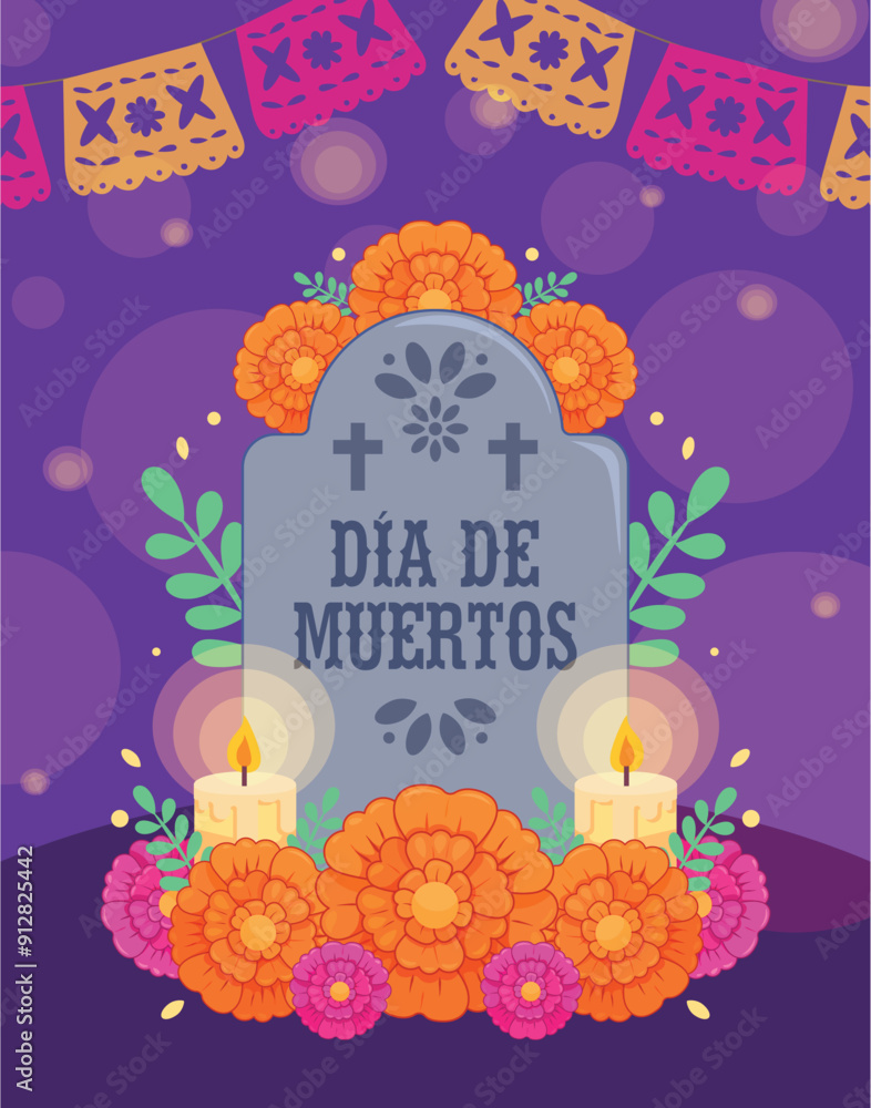 Guirnalda De Día De Los Muertos Morada Con Fleco - 3 Metros De Longitud Para Decoración