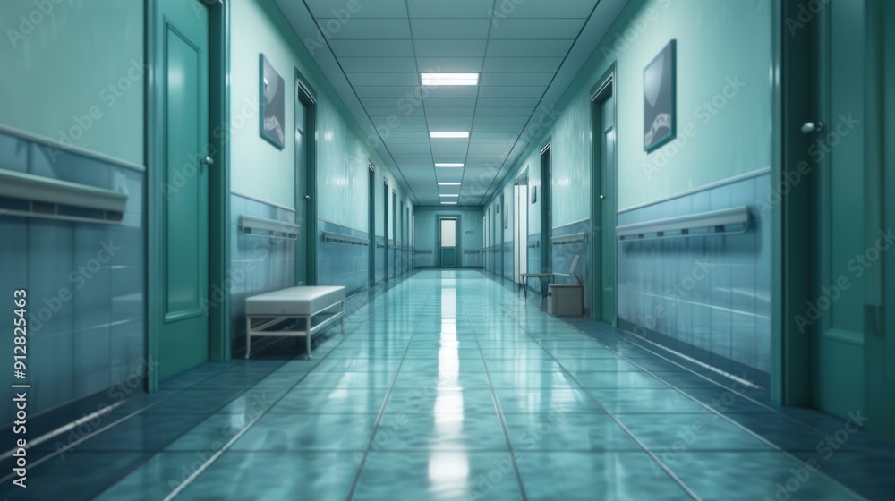Fototapeta premium corridor of the Hospital . Medical pattern, healthcare concept. No people. Med office. Medical ward with beds, places for patients