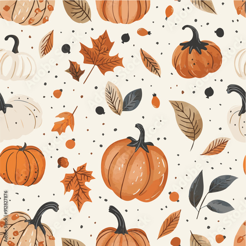 Illustration of fall seamless pattern with soft color palette