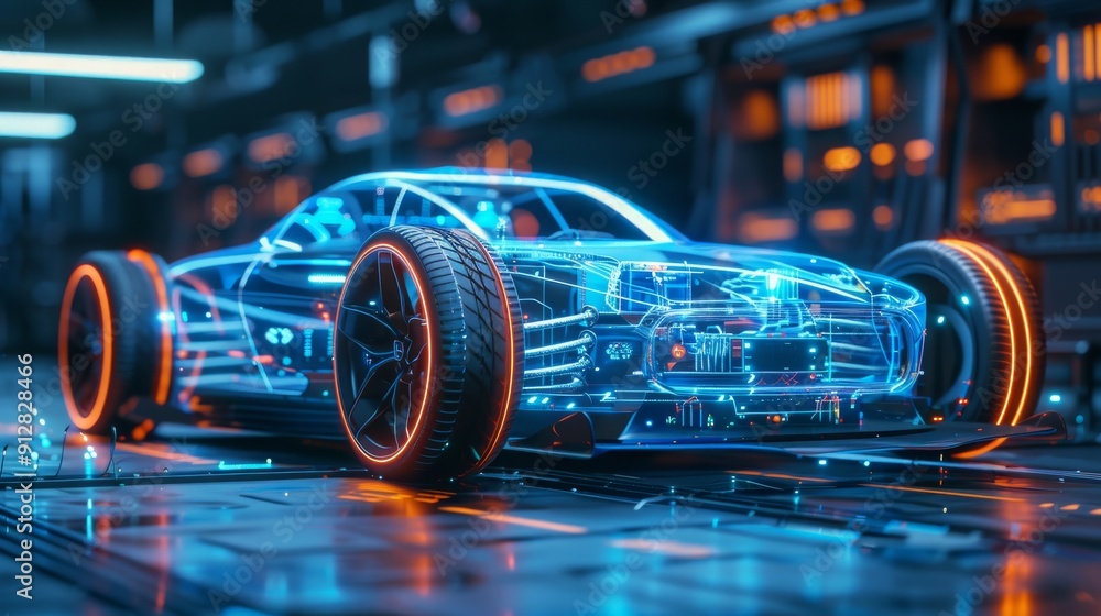 Electric sport fast vehicle chassis and battery packs of the future Concepts for EV factory manufacturing and prototypes will be displayed as a large banner with copy space. Electric sport fast vehicle chassis and battery packs of the future Concepts for EV factory manufacturing and prototypes will be displayed as a large banner with copy space.