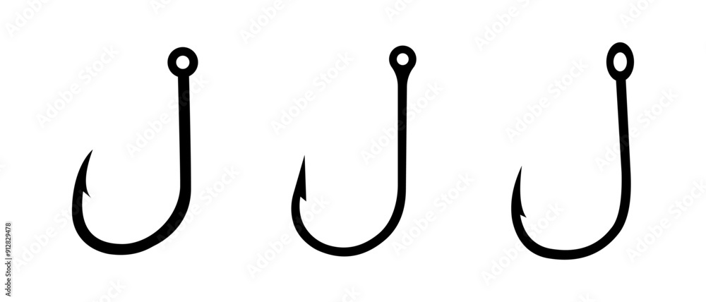Fishing hooks. Set of fishing hooks vector illustration. Hook vector icons. Fish symbol or logo. Fishing hooks. Set of fishing hooks vector illustration. Hook vector icons. Fish symbol or logo.