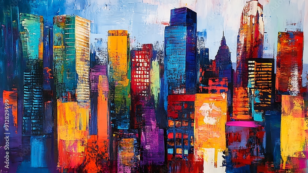 Abstract Cityscape Painting with Vibrant Colors and Bold Strokes Abstract Cityscape Painting with Vibrant Colors and Bold Strokes