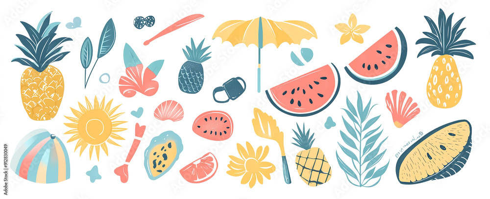Beach Bash Design Kit: Hand-Drawn Vector Summer Symbols and Elements, Ideal for Trendy Posters, Banners, and T-Shirt Templates Beach Bash Design Kit: Hand-Drawn Vector Summer Symbols and Elements, Ideal for Trendy Posters, Banners, and T-Shirt Templates
