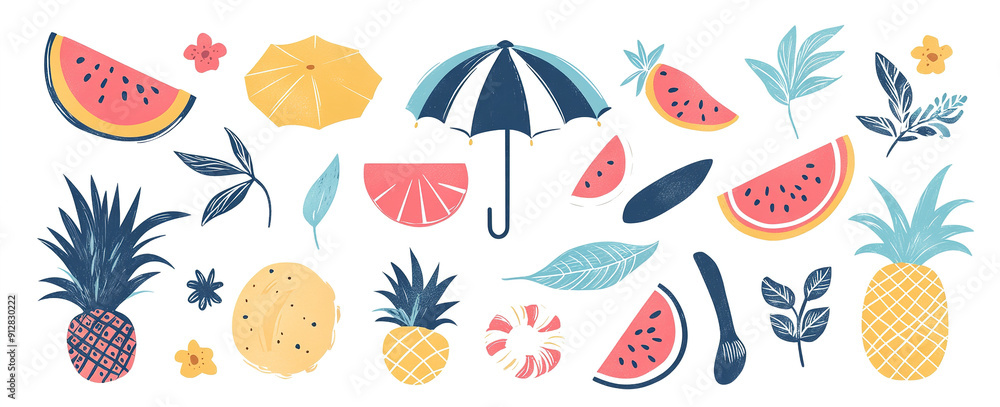Beach Bash Design Kit: Hand-Drawn Vector Summer Symbols and Elements, Ideal for Trendy Posters, Banners, and T-Shirt Templates Beach Bash Design Kit: Hand-Drawn Vector Summer Symbols and Elements, Ideal for Trendy Posters, Banners, and T-Shirt Templates