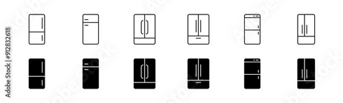 Fridge icon set. Line and glyph refrigerator icons. Fridge vector