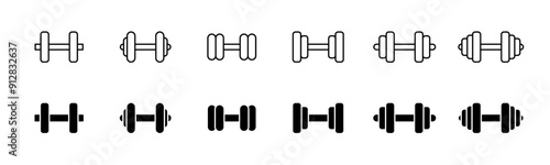 Dumbbell icon set. Line and glyph dumbbell weight vector. Gym dumbbell collection