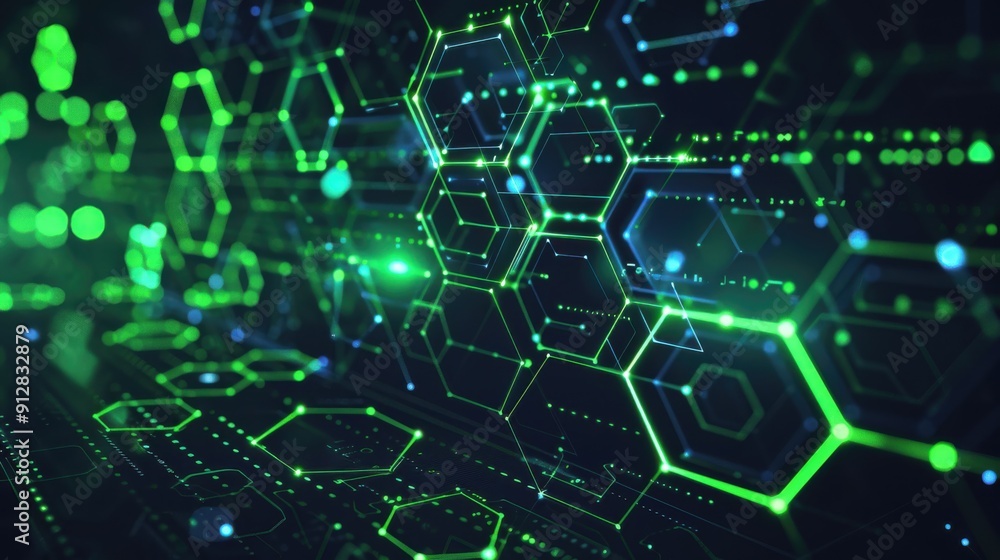 Fototapeta premium Futuristic Hexagonal Patterns with Neon Green Elements