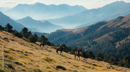 Horse trekking in the mountains with stunning views.