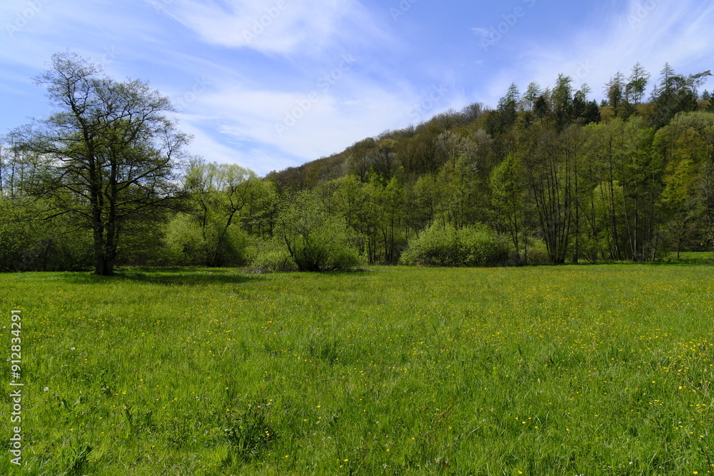 Landschaft im Sinntal zwischen Burgsinn und Rieneck, Landkreis Main-Spessart, Unterfranken, Franken, Bayern, Deutschland Landschaft im Sinntal zwischen Burgsinn und Rieneck, Landkreis Main-Spessart, Unterfranken, Franken, Bayern, Deutschland